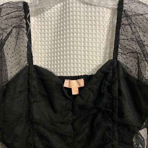 Charmed Hearts Sz L Black Sheer Puff Sleeve Bodysuit SEXY Scalloped Bust - Picture 8 of 22