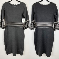 Danny and Nicole Gray Bell Sleeve Sweater Dress Women Size L New