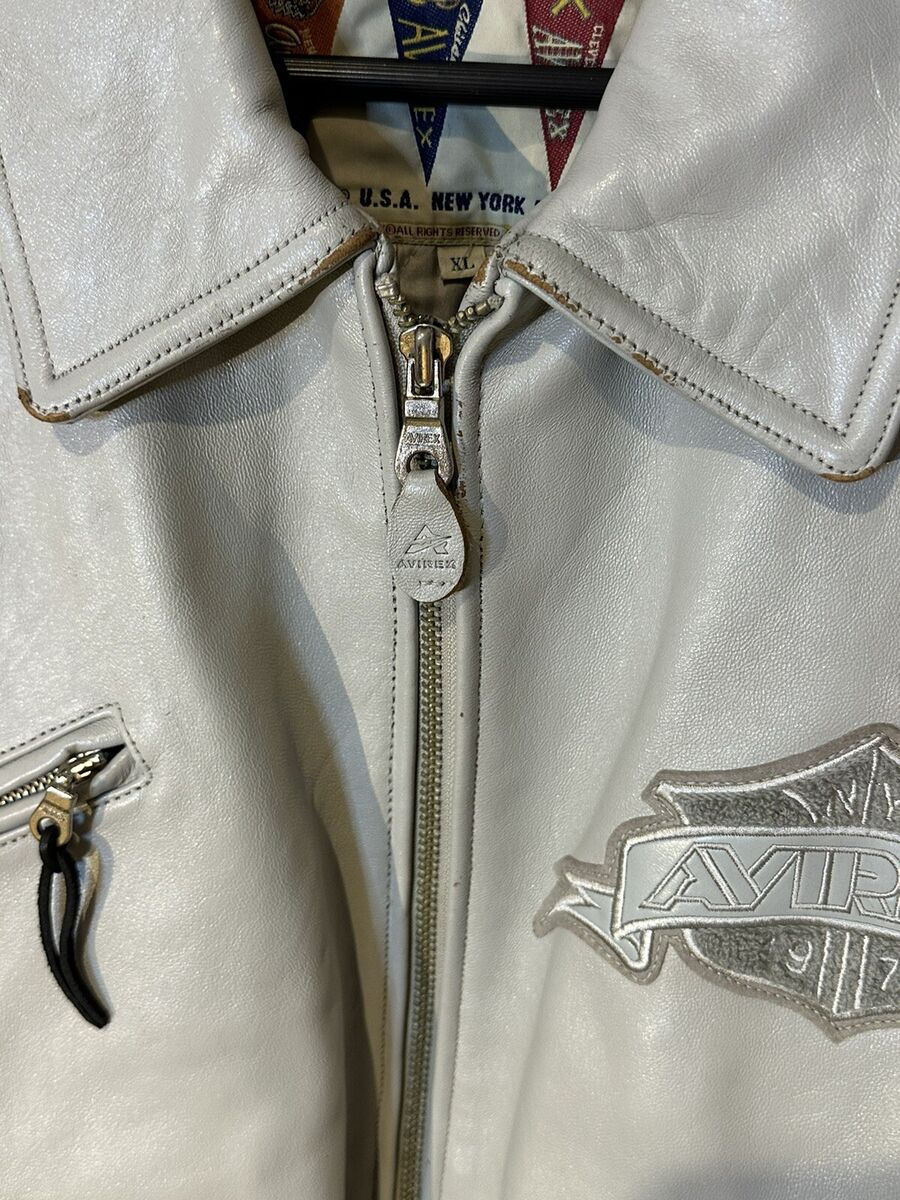 Vintage Avirex Hip Hop Grey Leather Letterman Bomber Varsity