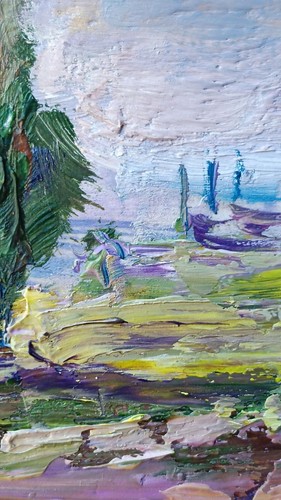 Textured landscape oil painting with cottage Impressionist style countryside art - Picture 4 of 10