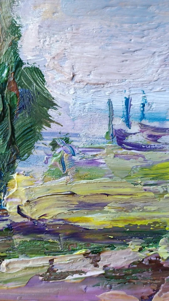 Текстурированный пейзаж картина маслом с коттедж импрессионист стиль сельской местности искусства - Изображение 4 из 4