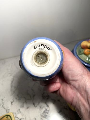 Sango Sangria Handpainted Creamer,Sugar w/Lid, Salt & Pepper & Butter Dish Spoon - Picture 12 of 24