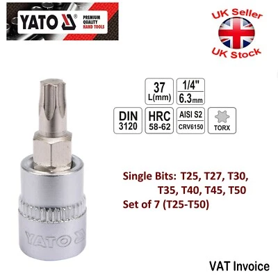 Yato Professional TORX SOCKET 1/4 Single Bits T25 T27 T30 T35 T40 T45 T50