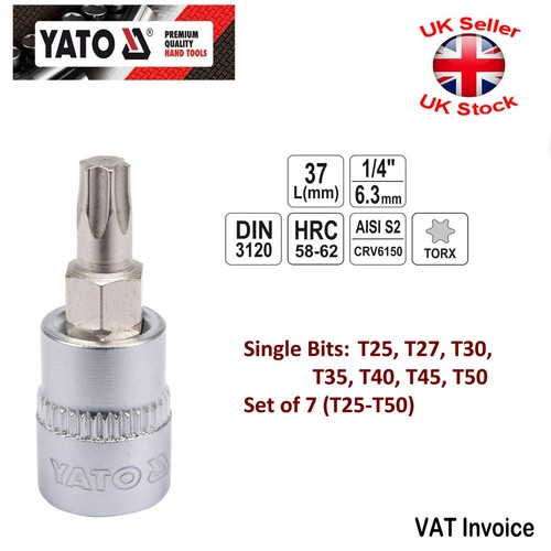 Yato Professional TORX SOCKET 1/4 Single Bits T25 T27 T30 T35 T40 T45 T50 - Picture 1 of 3