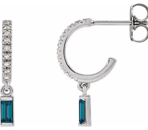 0.60ct Natural Diamond 14k Solid White Gold Blue Topaz Wedding Earrings - Picture 2 of 3