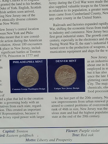 PCS New Jersey Statehood Quarter Collection with State Stamps & History Card - Picture 4 of 4