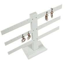 White Faux Leather 12 Pair Earring Jewelry Display Holder 3 Tier Stand Dangling