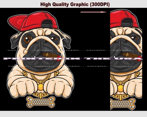 Schwarzes T-Shirt Mops Gangsta Rapper Rasse Hund mit Knochen Glitzer Cartoon - Bild 2 von 6