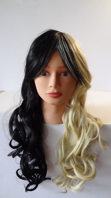 Cosplay Wig Women S Long Curly Half Blonde Black Anime Party