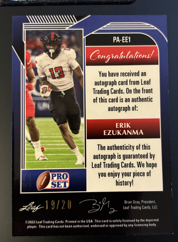 2022 Leaf Pro Set Metal Wave Pink #PAEE1 Erik Ezukanma - Picture 2 of 2