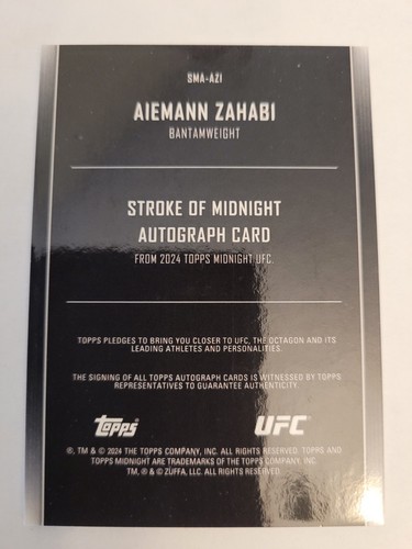 2024 Topps UFC Midnight #SMA-AZI Aiemann Zahabi Stoke Of Midnight Autograph RC  - Picture 2 of 2