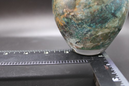 Reverse Hand Painted Glass Vase - Marbled Effect Blue Green Brown 4.75" Tall - Foto 12 di 12