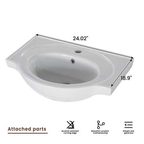 18"/24" Bathroom Vanity With Sink Ceramic Basin Modern Cabinet Vessel Combo - Picture 14 of 34