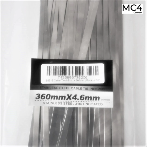 Solar Cable Ties Zip Ties 316 Stainless Steel Uncoated 360mm x 4.6mm - Pack of 1 - Picture 3 of 5