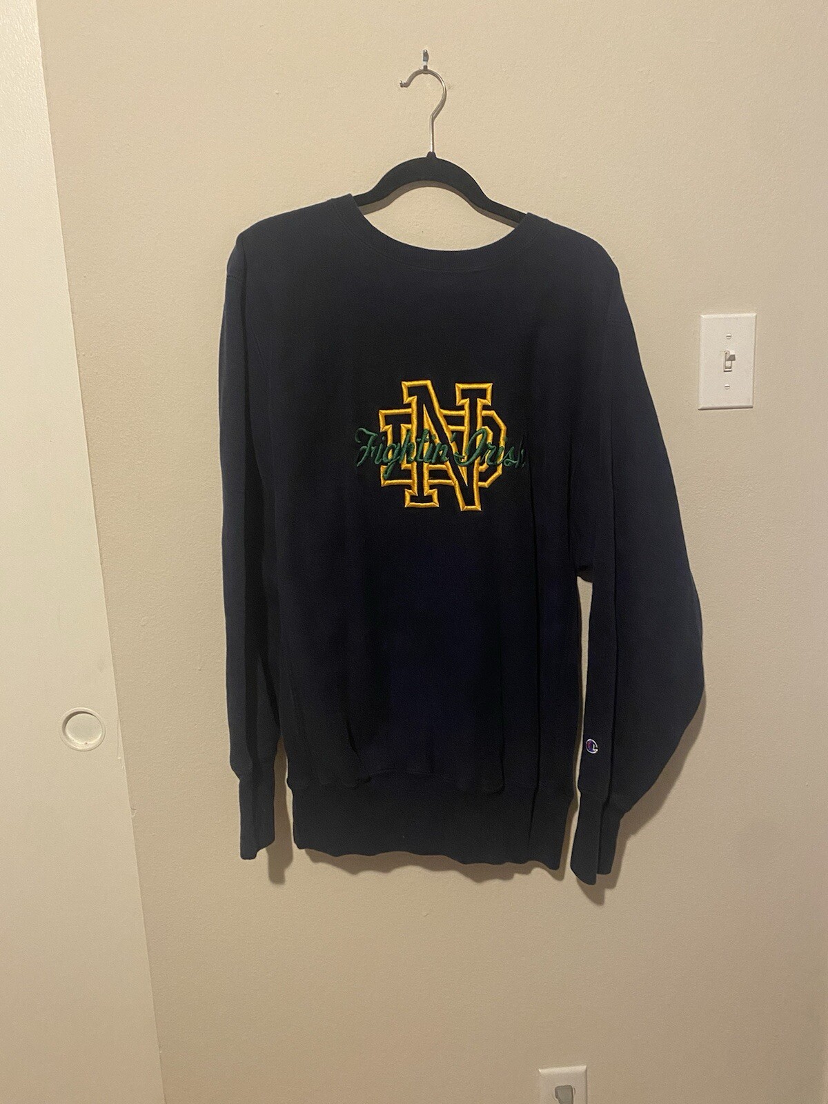 VTG Notre Dame Irish Champion Reverse Weave Navy Sweatshirt 2XL Made USA