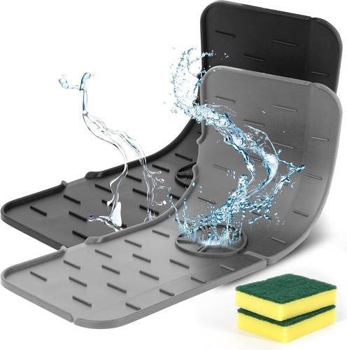 Wasserhahn Spritzschutz Matte 2er Pack - Silikon Waschbecken Schutz Pads für Wassertropfen - Bild 2 von 7