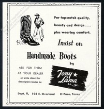 1950 Tony Lama cowboy boots cowboy & boot art vintage print ad