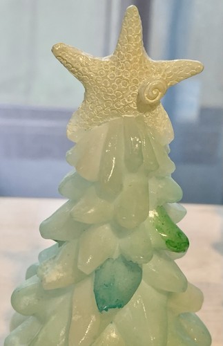 ÁRBOL DE NAVIDAD DE VIDRIO DE RESINA con TOPPER DE ESTRELLAS DE MAR PLAYA NAVIDAD NÁUTICA 5 1/2” - Imagen 2 de 2