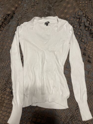 Express women's blouse sweater knitted stretch V neck beige size small