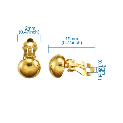 10x Gold Tone Brass Clip-on Earring Blanks Smooth Half Ball Non-Pierced 19x12mm - Picture 2 of 9