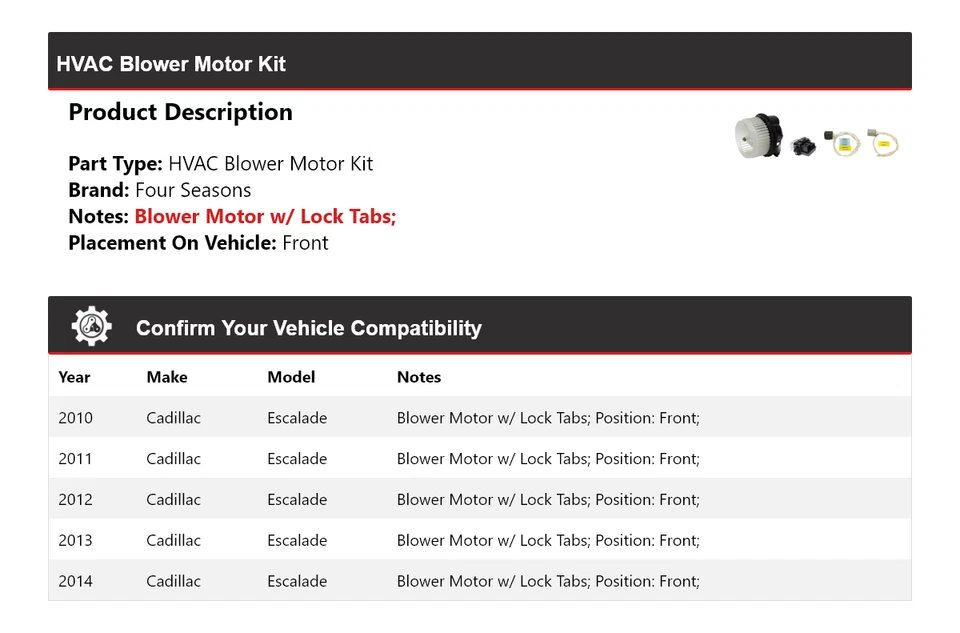 Kit de motor soplador delantero 4 estaciones 2011 2012 para Cadillac Escalade 2010-2014 Foto 2 de 3