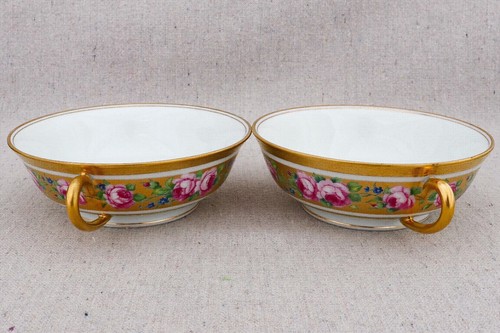 4 Haviland Limoges Louis Philippe Rose Cream Soup Bowls Cups Saucers Set 2 of 2 - Picture 4 of 13