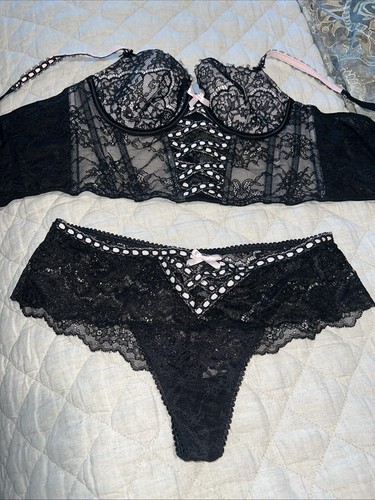 Victoria's Secret Dream Angels schwarz & rosa Spitzen Bustier Korsett - Größe 34C
