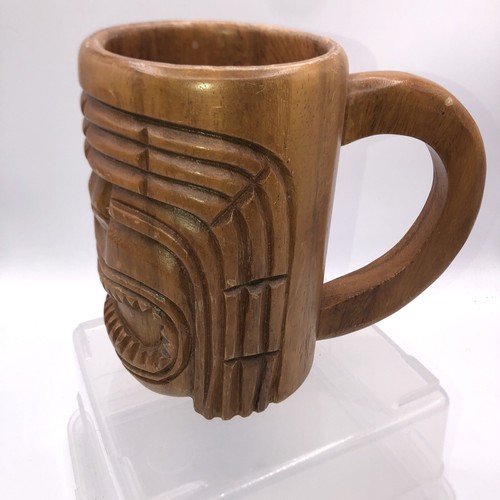 Vintage 6” Carved Wooden Tiki Mug - Picture 2 of 8