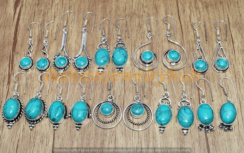 Turquoise Gemstone Earring Wholesale 10pcs Lot 925 Silver Plated Jewelry - Picture 3 of 6