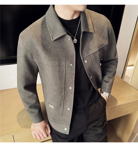 Korean Style Mens Lapel Collar Short Coat Jacket Overcoat Faux Woolen Outwear sz - Picture 13 of 26