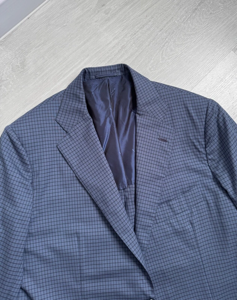 Men's KITON Napoli Wool Check Sport Coat Jacket Blazer Blue Size 48 US38 - Image 2 of 4