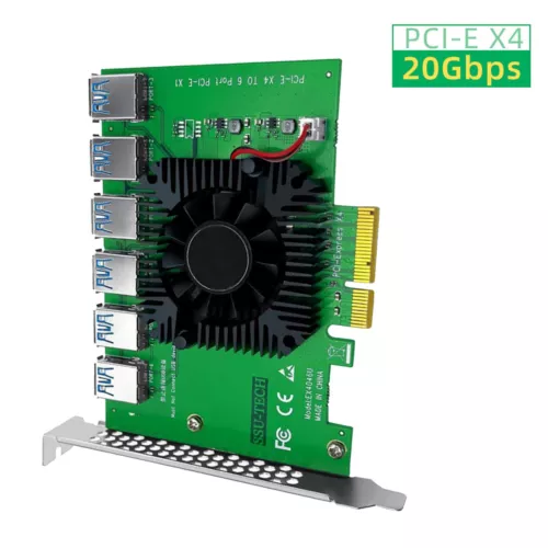 PCIE 1 To 6 Express X4 20Gb to 6 Port Riser Card Adapter Extender For Mining New