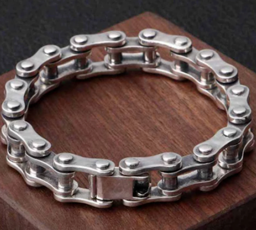 Mens bracelet biker bike chain link hallmarked - Picture 2 of 4
