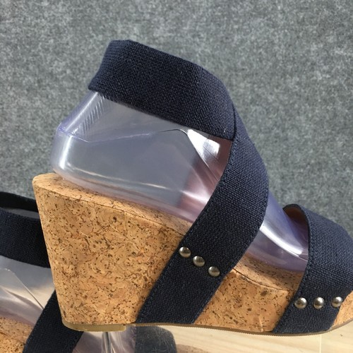 Lucky Brand Sandals Womens 9.5B Marinah Strappy Slingback Cork Wedge Blue Fabric - Picture 4 of 18