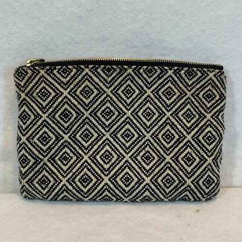 J Crew Woven Black White Aztec Pattern Zipper Makeup Cosmetic Bag Outer Pocket - Picture 3 of 8