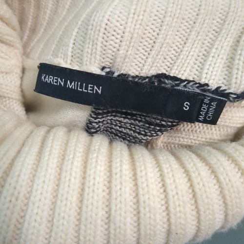 Karen Millen Mixed Knit Turtleneck Sweater Wool Cream Gray Side Split small - Picture 6 of 6