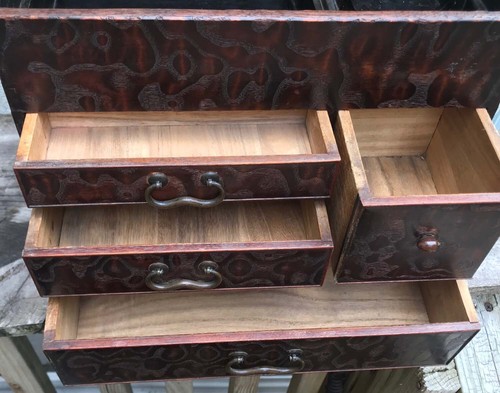 Antique Japanese Zelkova Tansu Haribako Sewing Cabinet 4 Drawer Lift Top Cushion - Picture 5 of 9