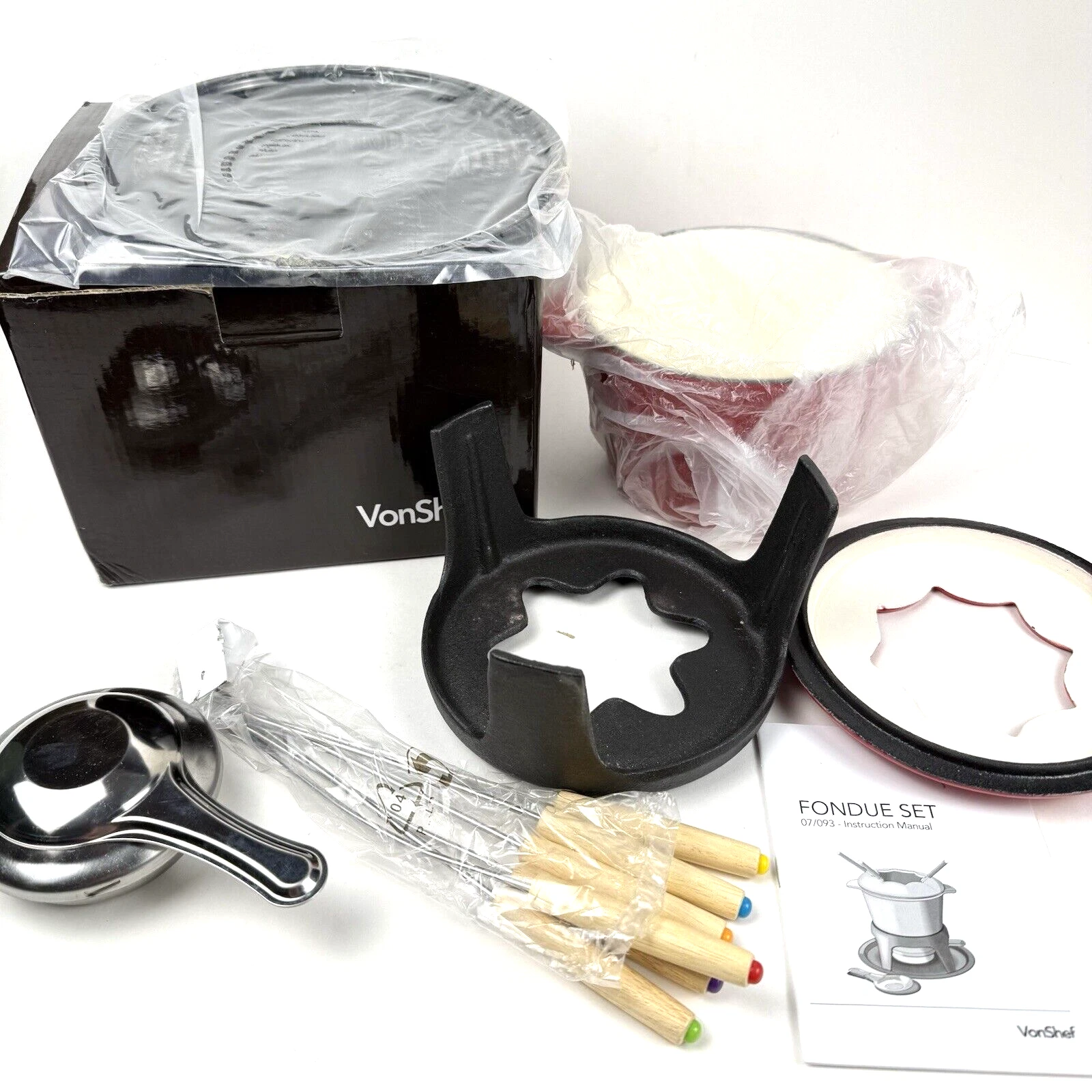 Vonshef Fondue Set Cast Iron Red Enamel 07/093 Forks Cheese Chocolate Cooking
Opens in a new window 