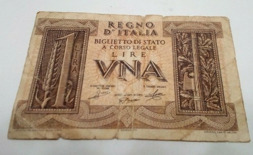 BIGLIETTO DI STATO ITALIANO UNA LIRA 1939 BANCONOTA DI CARTA PERFETTA ORIGINALE - Imagen 1 de 4