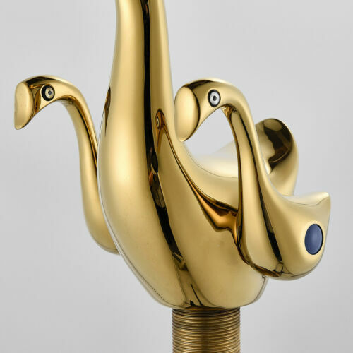 Gold Swan Bathroom Basin Sink Vanity Mixer Faucet 2 Handle Taps With Cover Plate - Picture 7 of 9