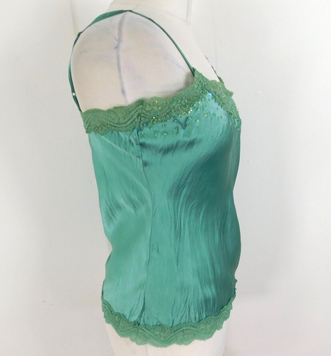 Laura Ashley Green Silk Outfit Size 8 Skirt & 12 Top Crinkle Lace Trim - Afbeelding 5 van 10