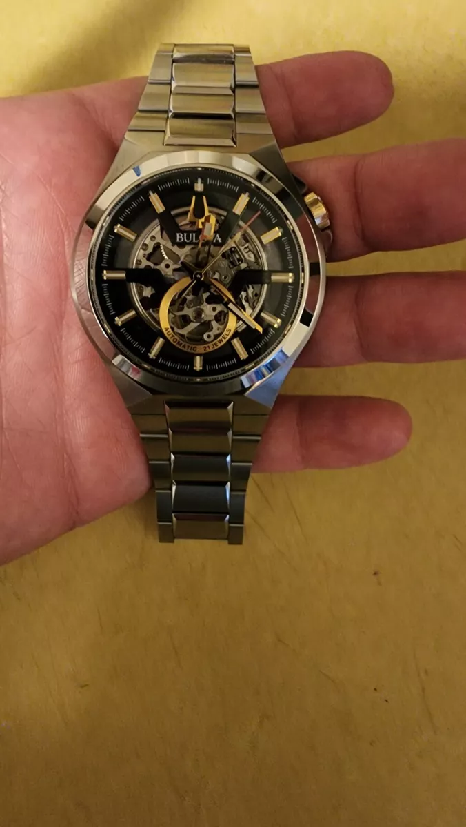 Bulova silver skeleton outlet dial men's automatic watch