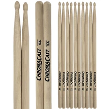 ChromaCast 5A USA Made, Wood Tipped, Hickory Drumsticks | 6 Pairs
