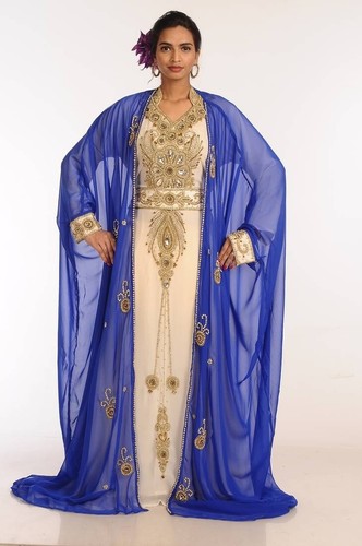 Multicolor georgette hand woven stitched islamic kaftans with jacket