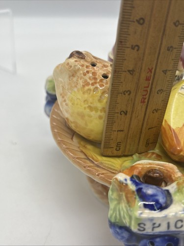 Kitsch Fruit Ceramic Cruet Set Mustard, Spices, Salt Pepper Basket TY MCM Japan - Picture 19 of 20