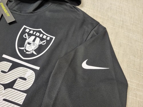 NIKE Las Vegas Raiders Dri Fit Shirt Medium Mens Black White Hooded Long Sleeve - Picture 5 of 11