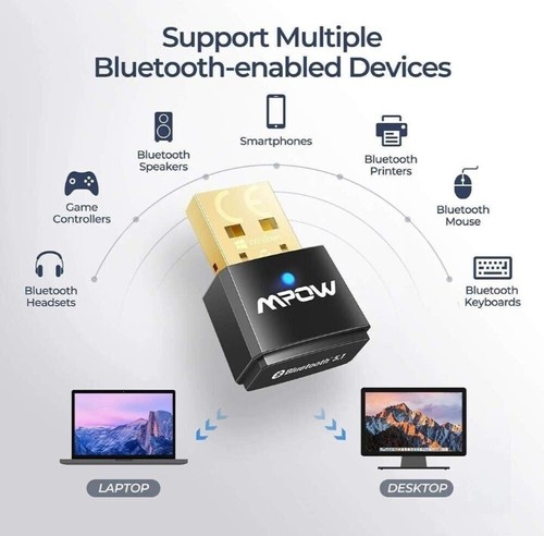 New Mpow BH519A Bluetooth 5.1 USB Dongle Adapter for PC Laptop Support - Photo 2/11