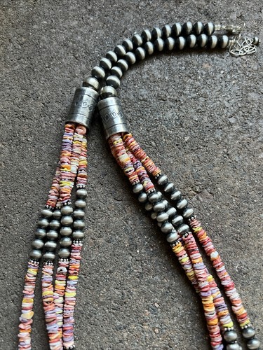 Sterling Silver Multi Strand Multi Color Shell W Pearls Bead Necklace. 26 inch - Picture 6 of 12