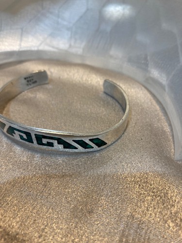 Taxco Mexico TL-119 Curved 925 Sterling Silver Cuff Inlaid Bracelet - Picture 2 of 19