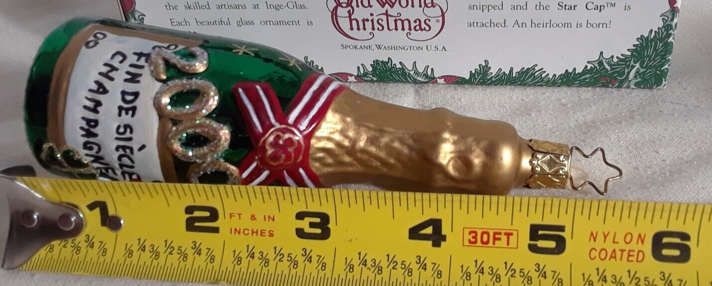 Merck Family’s Old World Christmas Ornament 2000 Champagne Bottle 5" Blown Glass